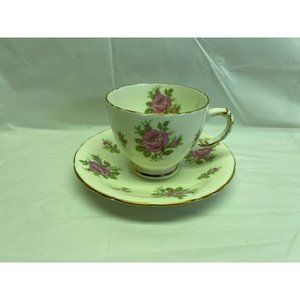 Sutherland Moss Rose Teacup Saucer Set Fine Bone China England
